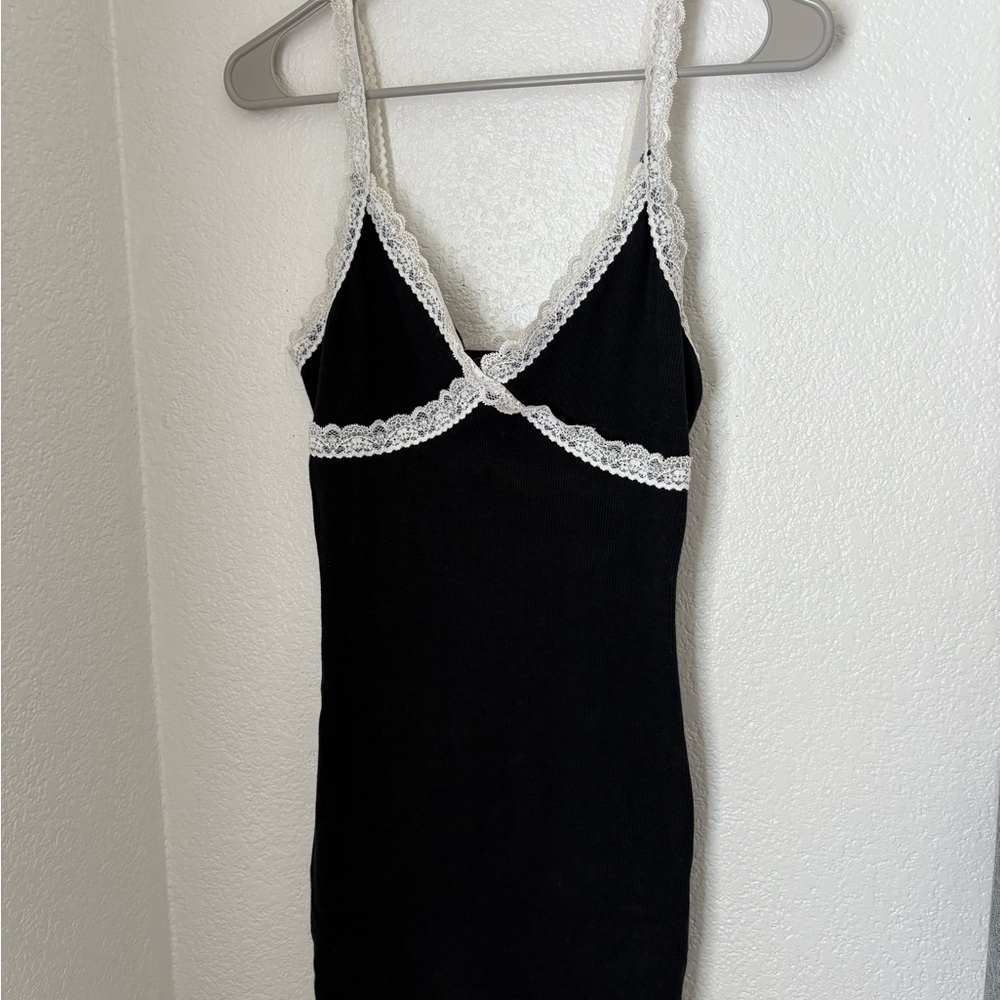 Garage Black Top with White Lace Detail